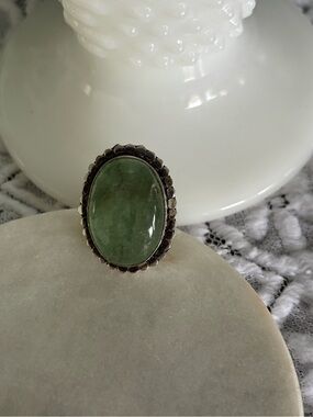 Green Jade Oval Sterling-Style Ring - Women Jewelry